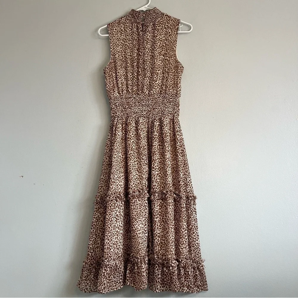 1. STATE sleeveless animal print smock neck tiered midi dress Waistband Sz M - Picture 12 of 15